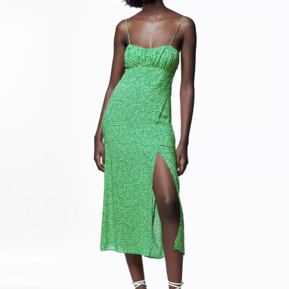 Zara Women’s Green Animal Print Long Maxi Summer Dress Sun Dress size S - Picture 3 of 4